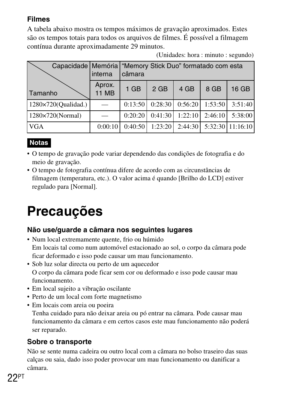 Precauções | Sony DSC-TX1 User Manual | Page 120 / 483