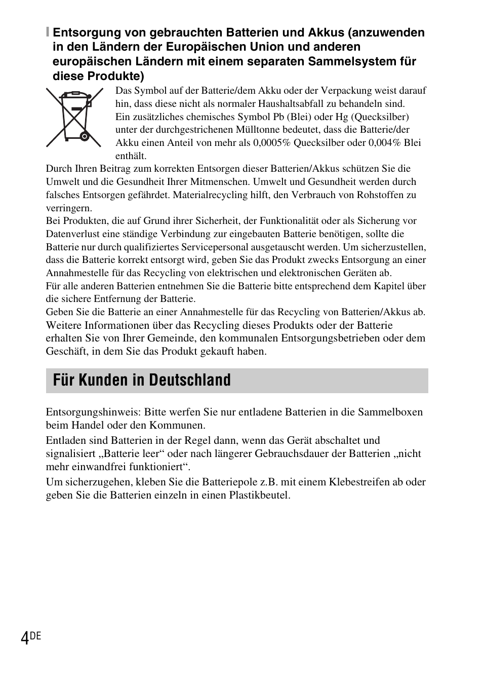 Für kunden in deutschland | Sony DSC-TX1 User Manual | Page 126 / 483