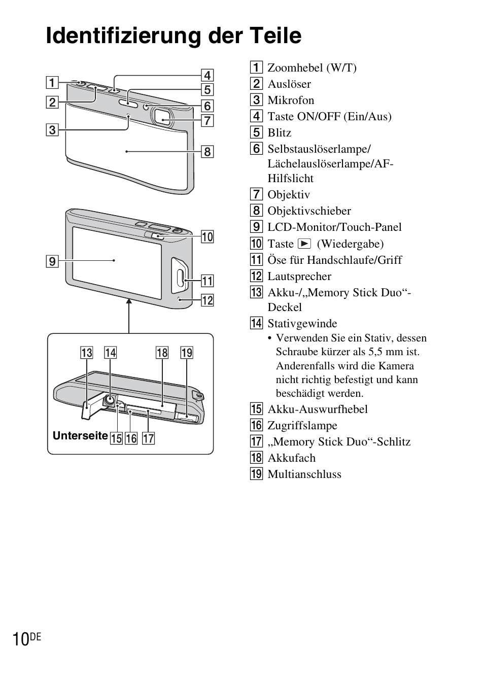 Identifizierung der teile | Sony DSC-TX1 User Manual | Page 132 / 483