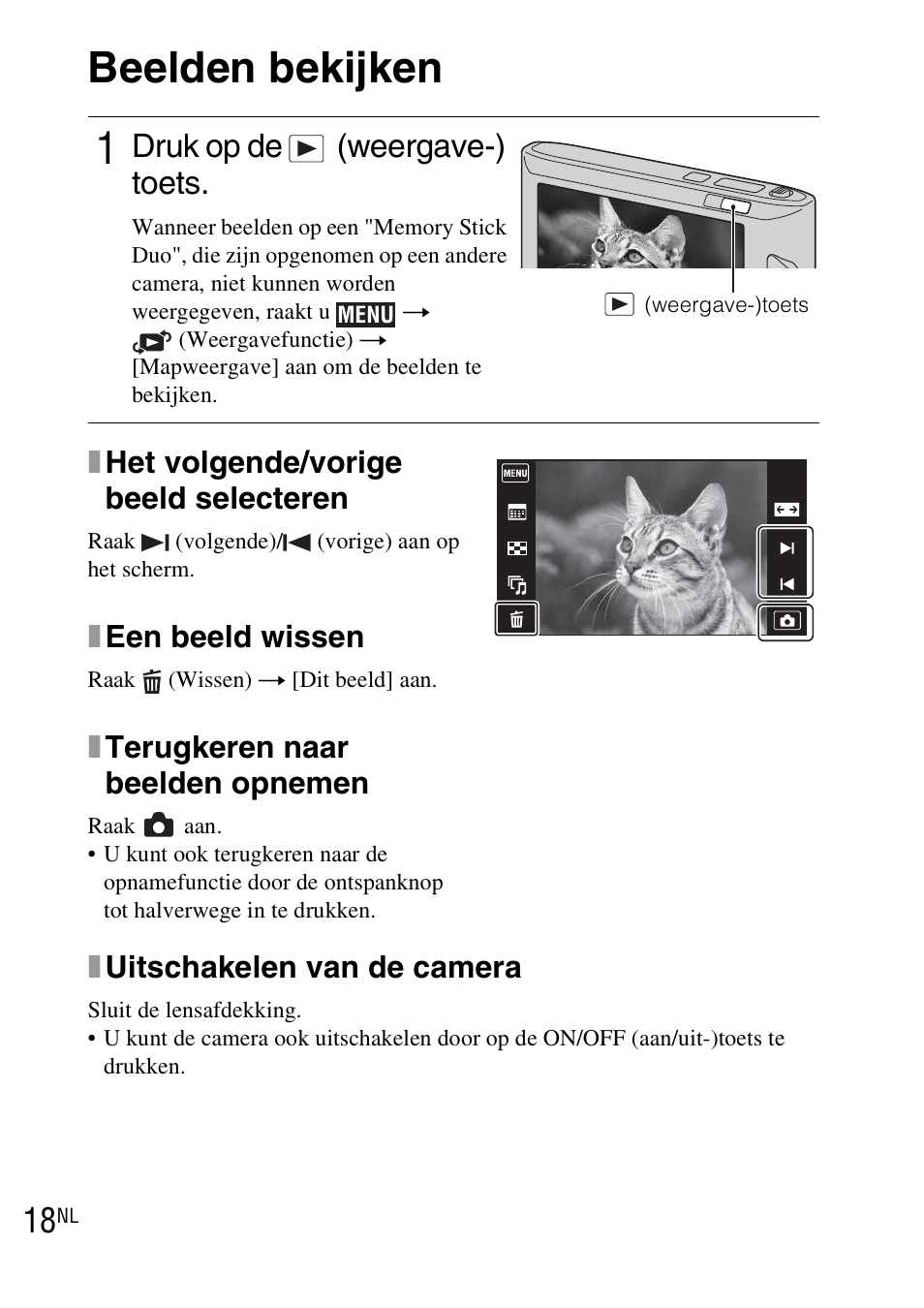 Beelden bekijken, Druk op de (weergave-) toets | Sony DSC-TX1 User Manual | Page 166 / 483