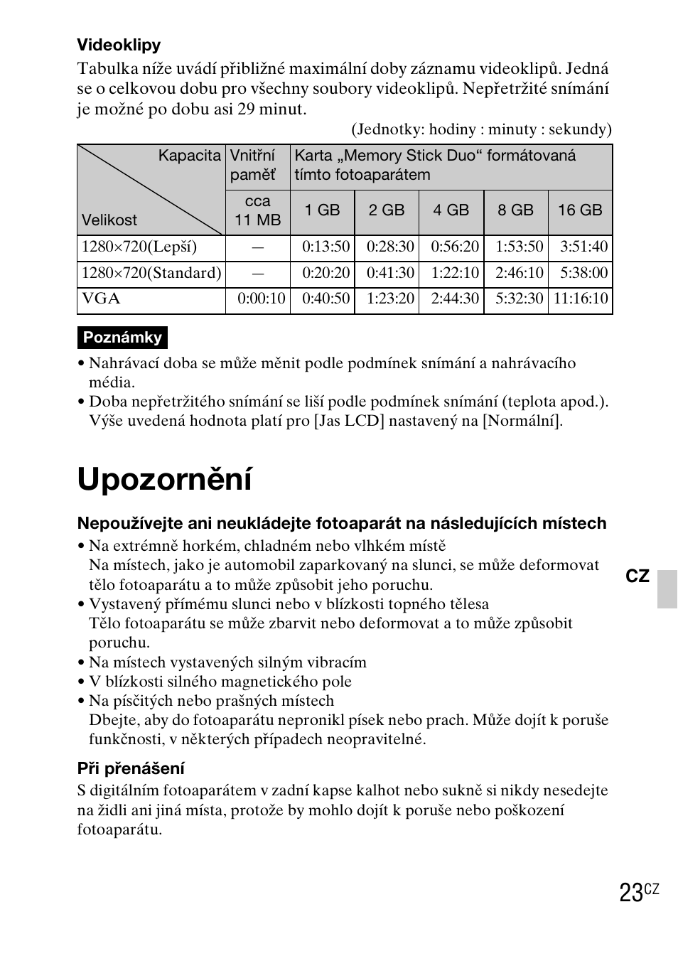 Upozornění | Sony DSC-TX1 User Manual | Page 223 / 483