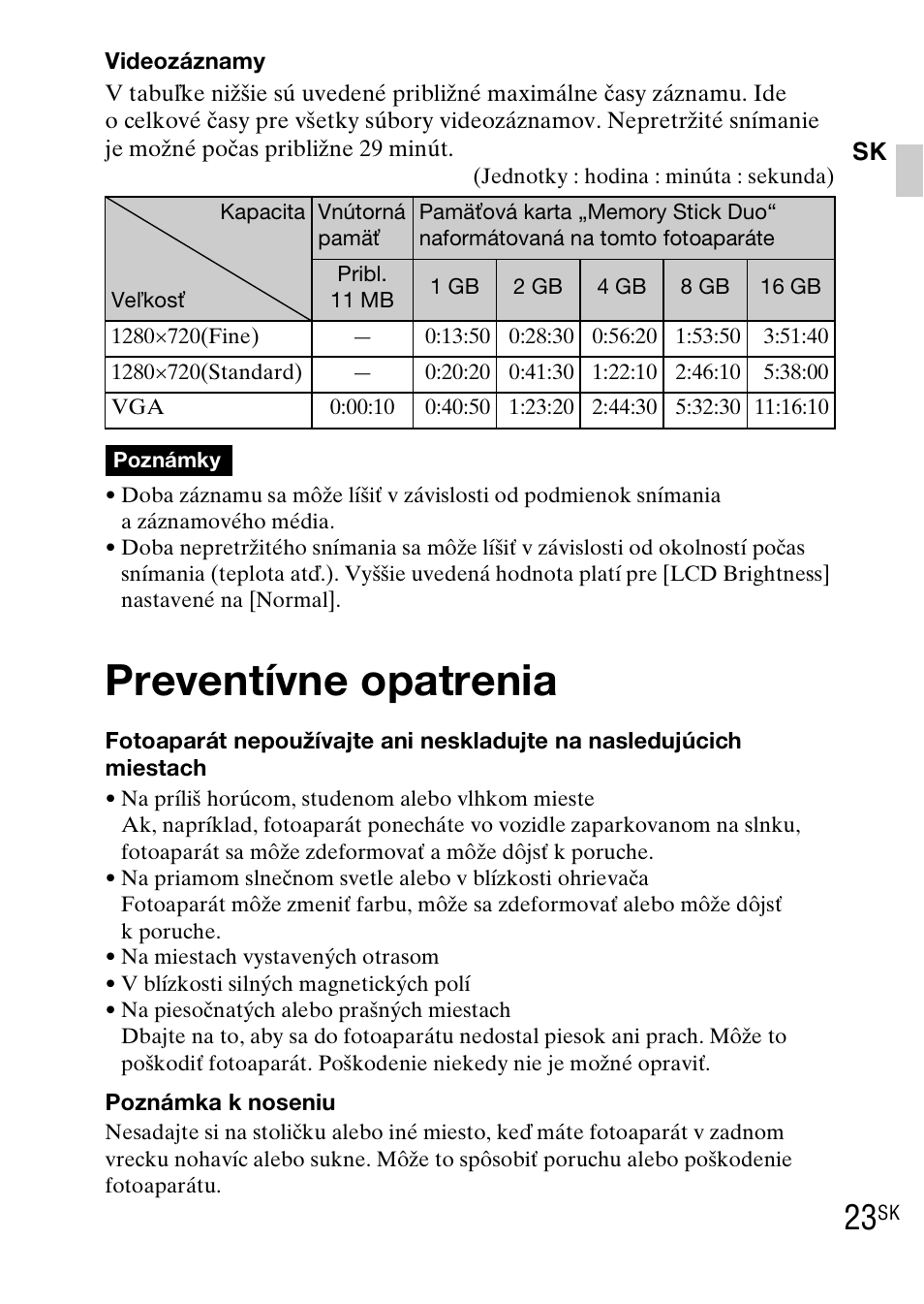 Preventívne opatrenia | Sony DSC-TX1 User Manual | Page 275 / 483
