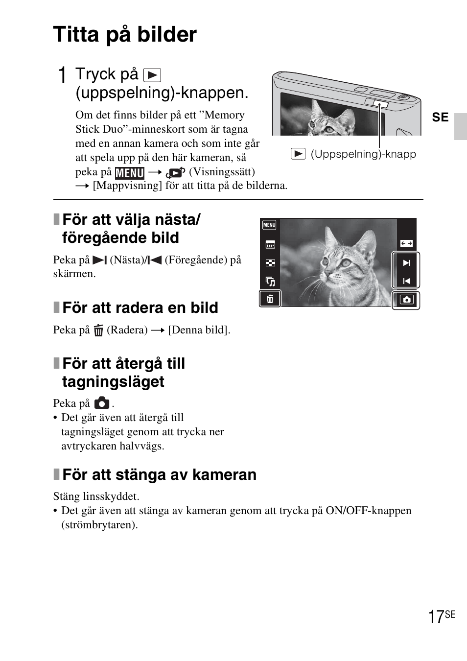 Titta på bilder, Tryck på (uppspelning)-knappen | Sony DSC-TX1 User Manual | Page 295 / 483