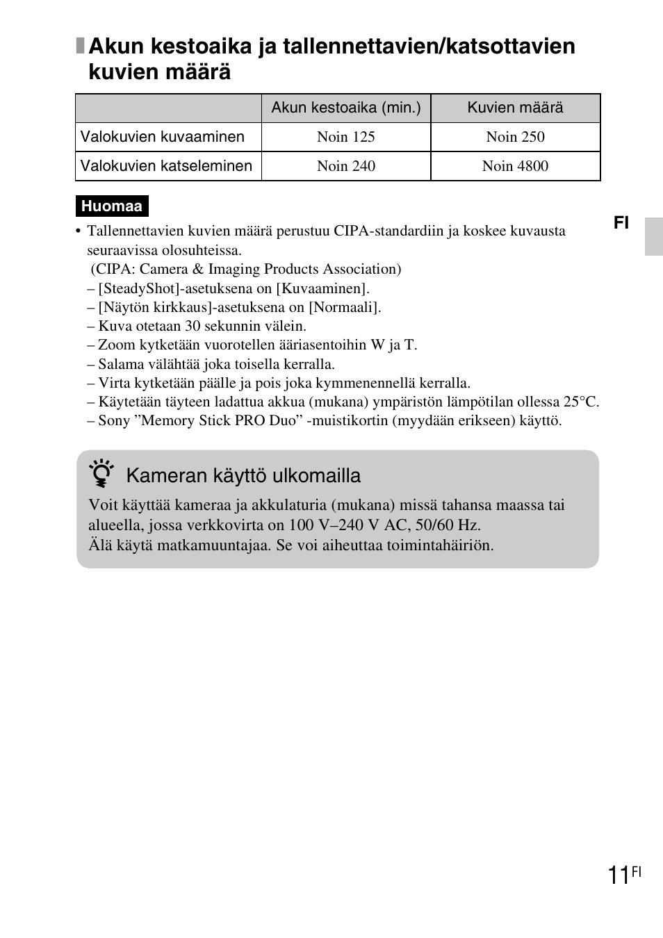 Kameran käyttö ulkomailla | Sony DSC-TX1 User Manual | Page 313 / 483