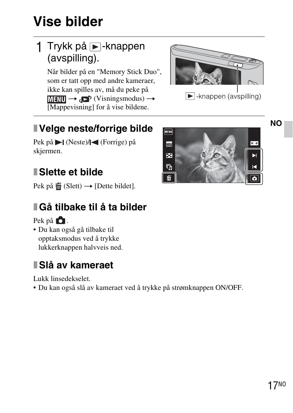 Vise bilder, Trykk på -knappen (avspilling) | Sony DSC-TX1 User Manual | Page 343 / 483