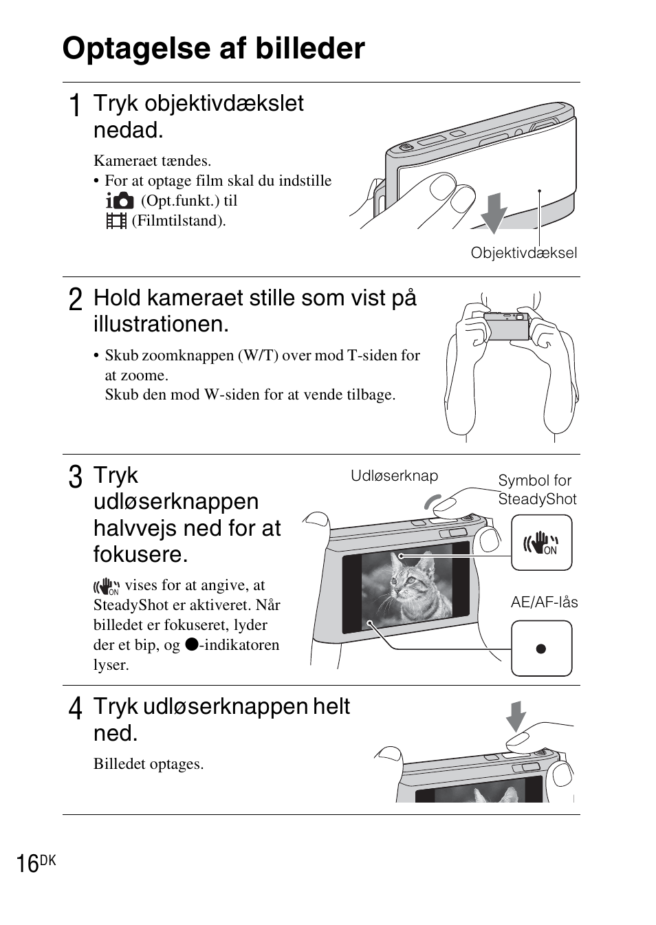Optagelse af billeder, Optagelse af billeder 1 | Sony DSC-TX1 User Manual | Page 366 / 483