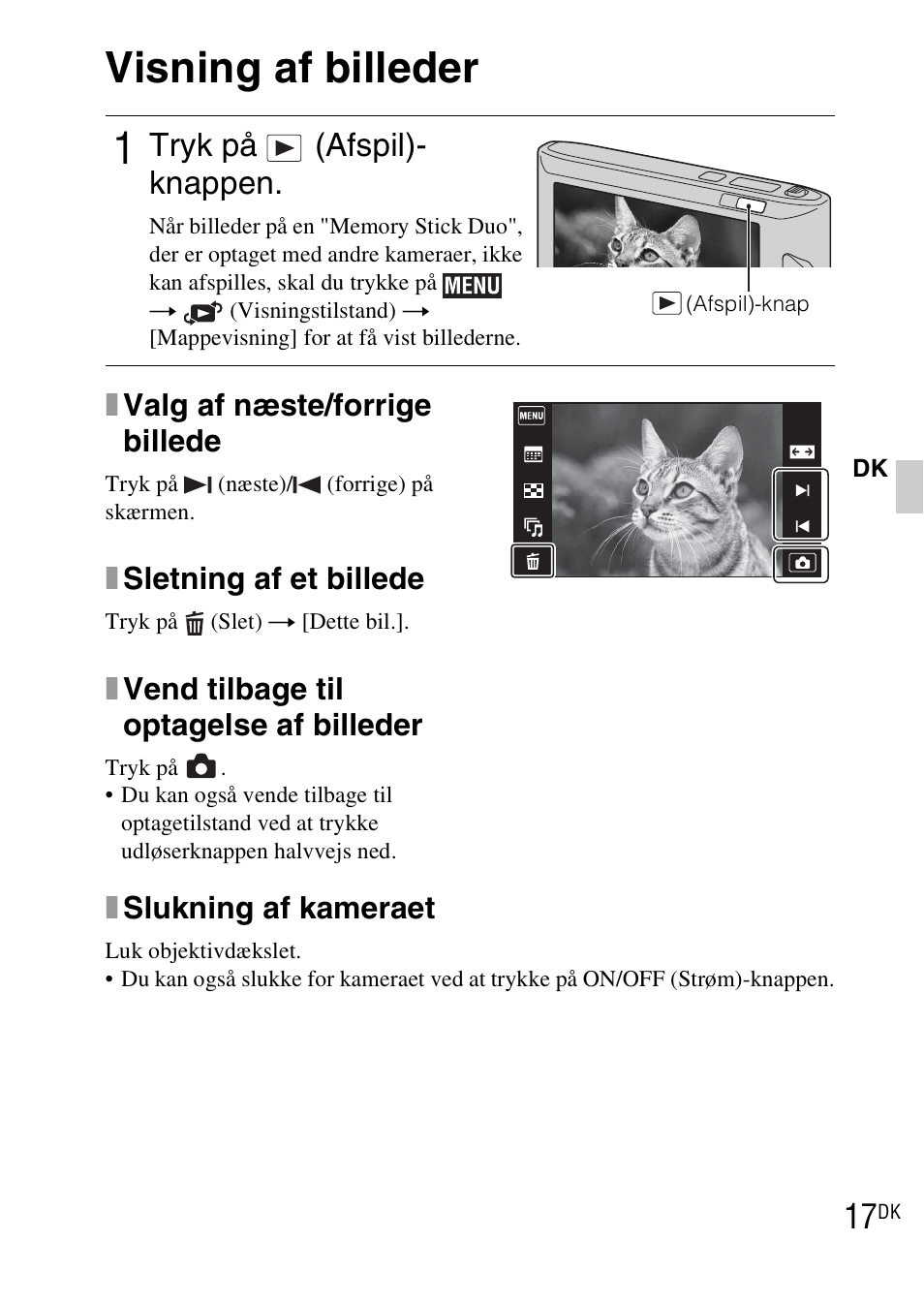 Visning af billeder, Tryk på (afspil)- knappen | Sony DSC-TX1 User Manual | Page 367 / 483