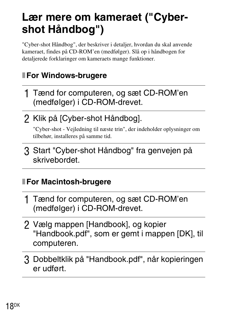 Lær mere om kameraet ("cyber- shot håndbog"), Lær mere om kameraet ("cyber-shot håndbog") | Sony DSC-TX1 User Manual | Page 368 / 483