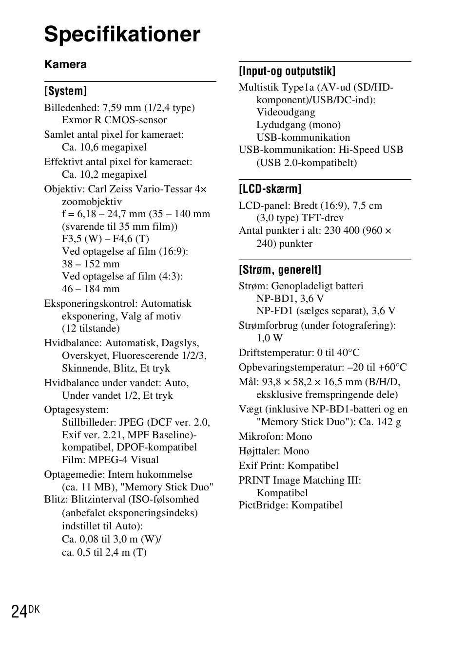 Specifikationer | Sony DSC-TX1 User Manual | Page 374 / 483