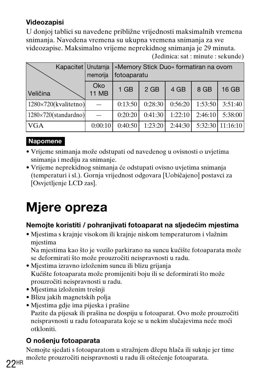 Mjere opreza | Sony DSC-TX1 User Manual | Page 396 / 483