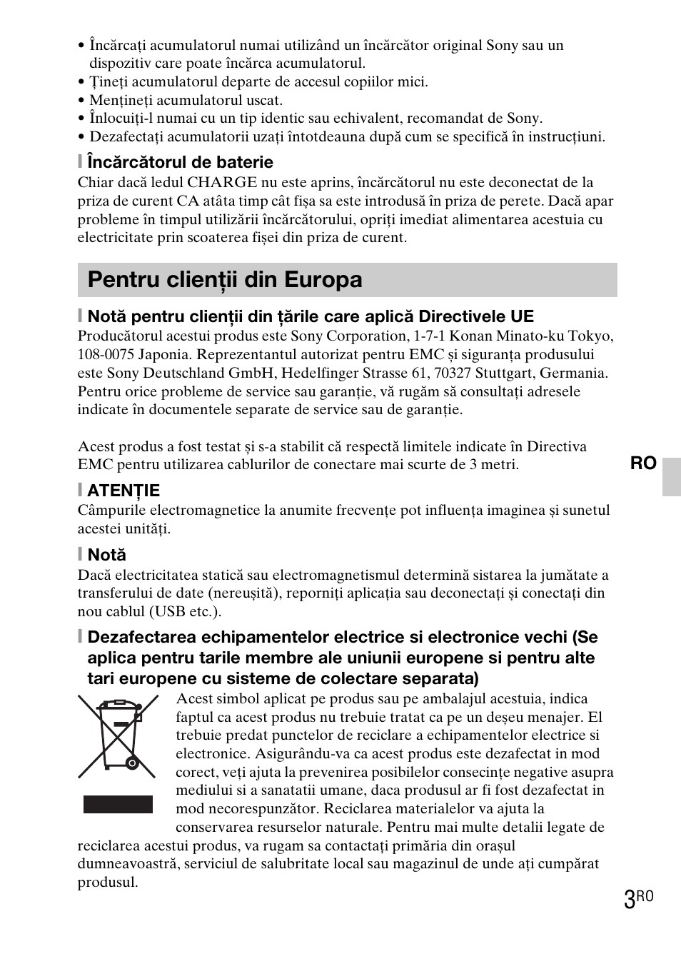 Pentru clienţii din europa | Sony DSC-TX1 User Manual | Page 401 / 483