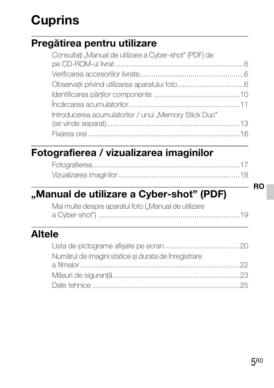 Cuprins, Pregătirea pentru utilizare, Fotografierea / vizualizarea imaginilor | Manual de utilizare a cyber-shot” (pdf), Altele | Sony DSC-TX1 User Manual | Page 403 / 483