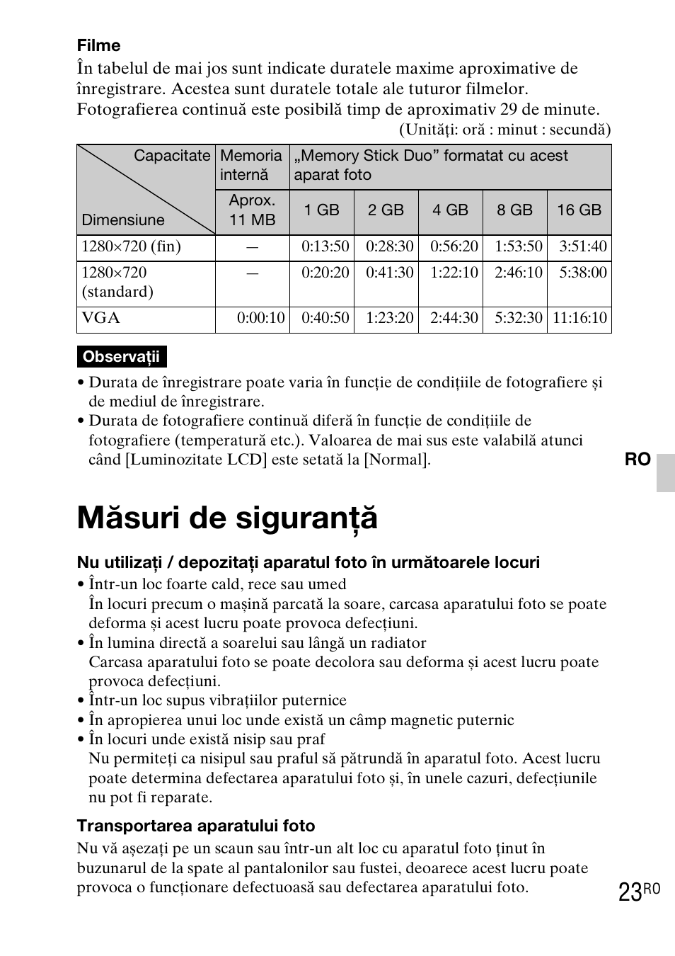 Măsuri de siguranţă | Sony DSC-TX1 User Manual | Page 421 / 483