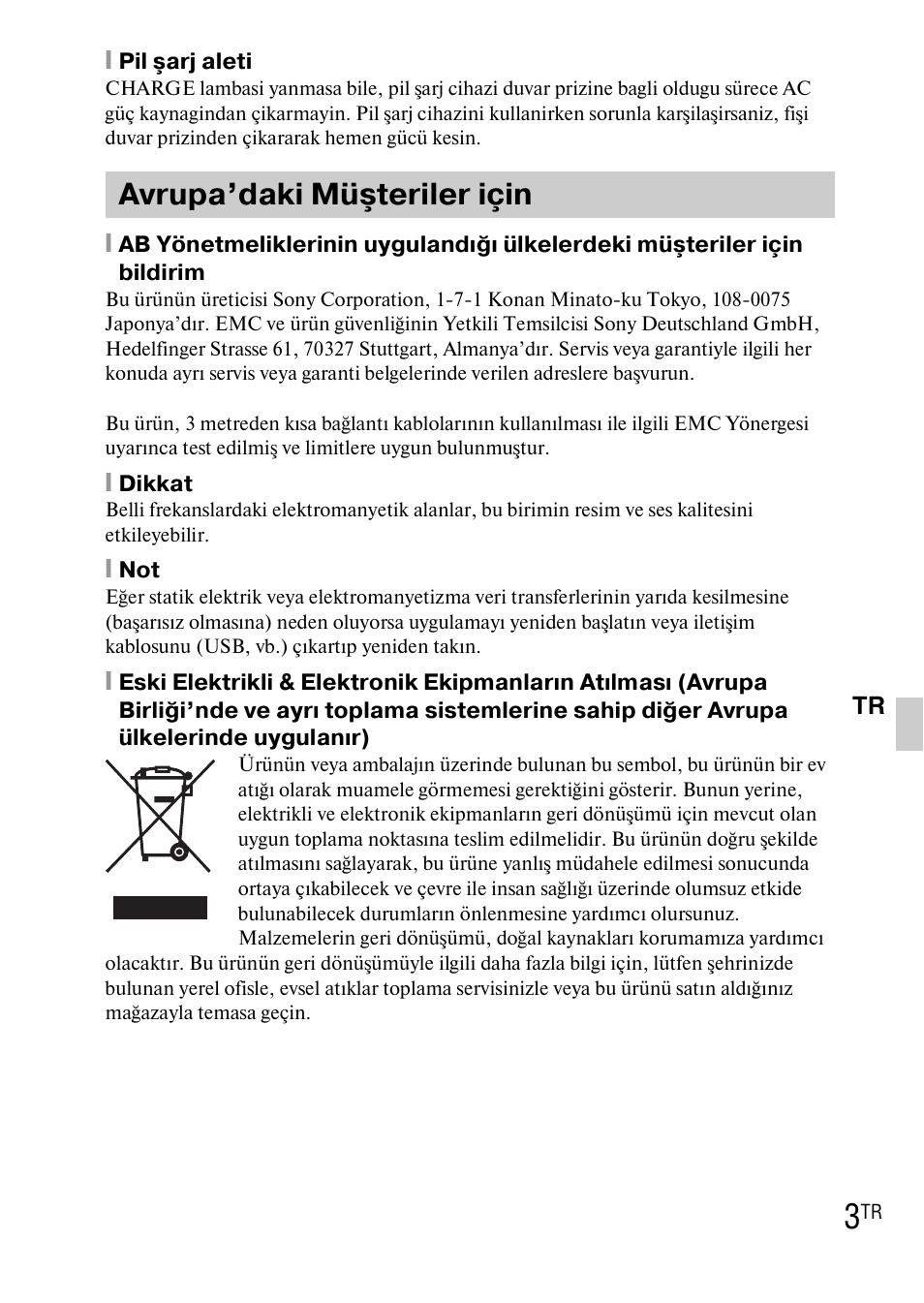 Avrupa’daki müşteriler için | Sony DSC-TX1 User Manual | Page 427 / 483