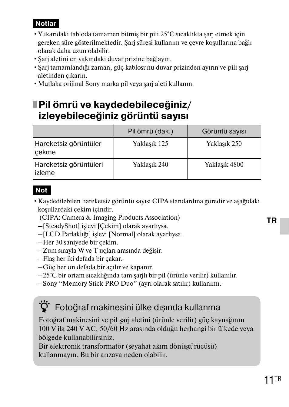 Fotoğraf makinesini ülke dışında kullanma | Sony DSC-TX1 User Manual | Page 435 / 483