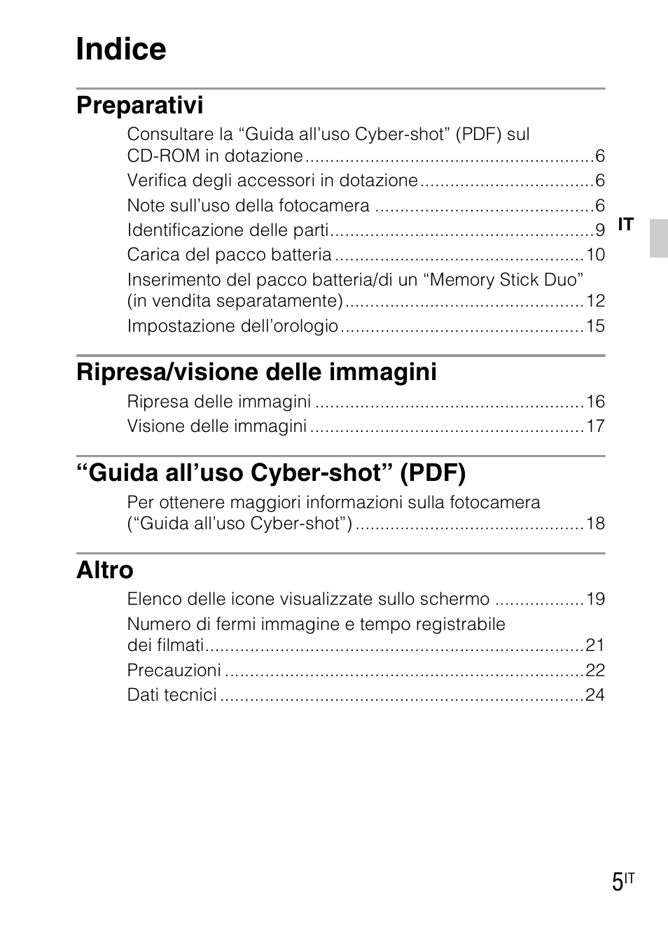 Indice, Preparativi, Ripresa/visione delle immagini | Guida all’uso cyber-shot” (pdf), Altro | Sony DSC-TX1 User Manual | Page 55 / 483