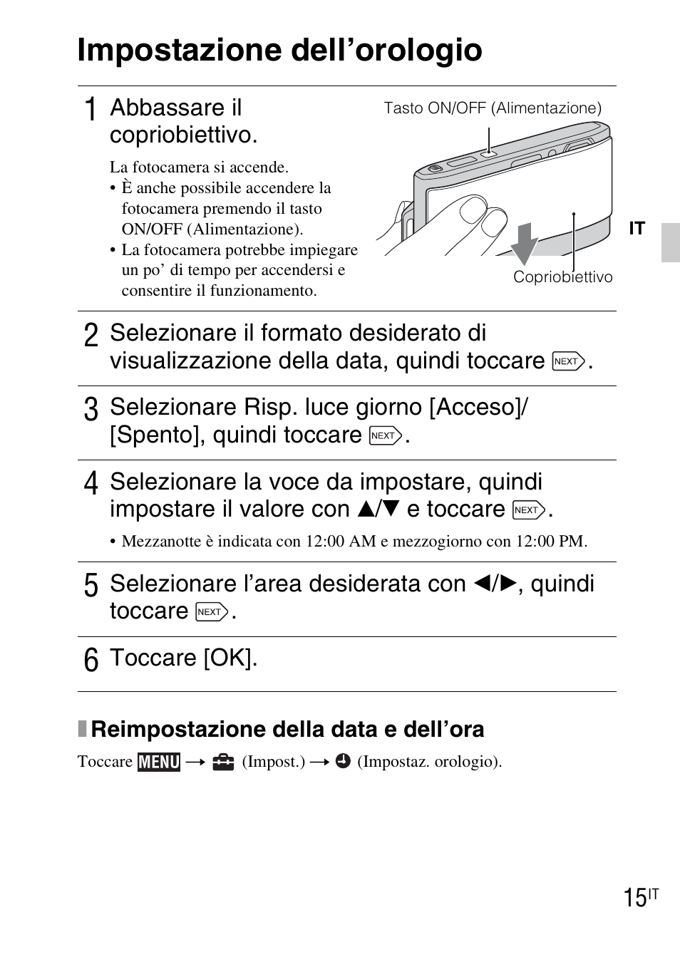 Impostazione dell’orologio | Sony DSC-TX1 User Manual | Page 65 / 483