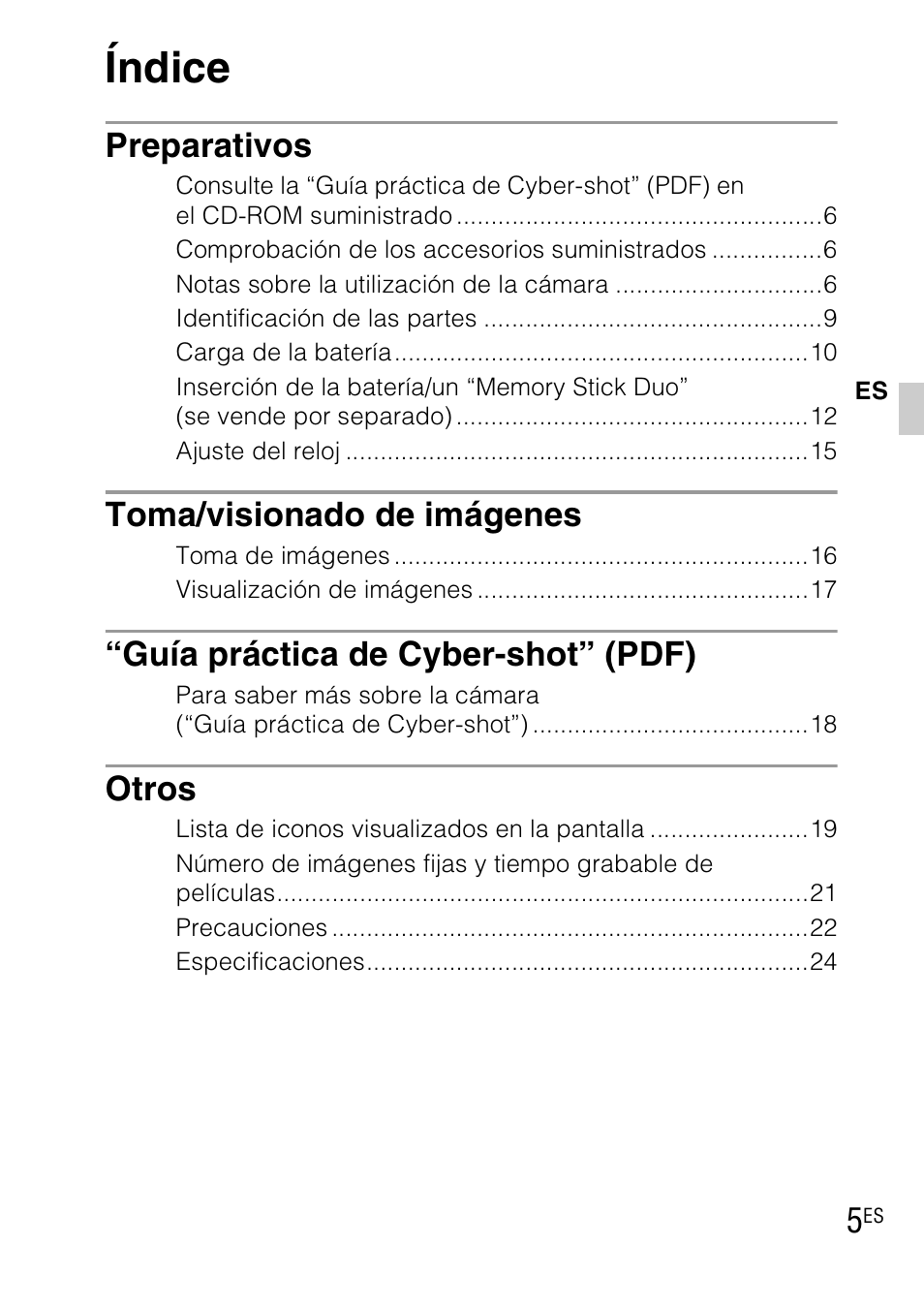 Índice, Preparativos, Toma/visionado de imágenes | Guía práctica de cyber-shot” (pdf), Otros | Sony DSC-TX1 User Manual | Page 79 / 483