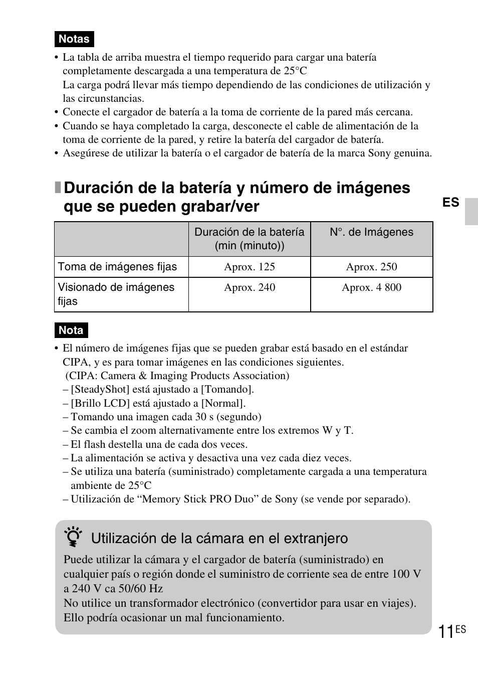 Utilización de la cámara en el extranjero | Sony DSC-TX1 User Manual | Page 85 / 483