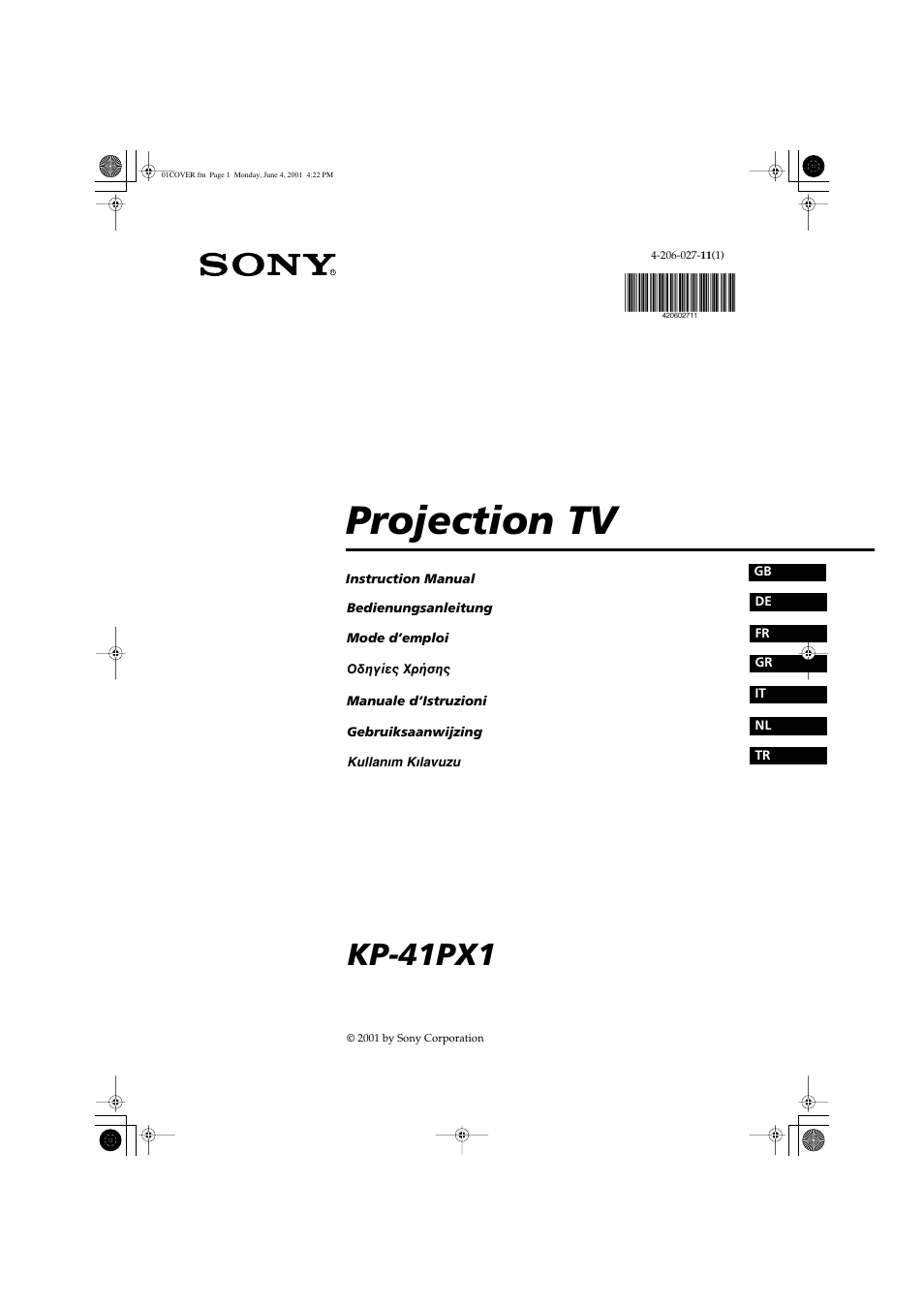 Sony KP-41PX1 User Manual | 224 pages