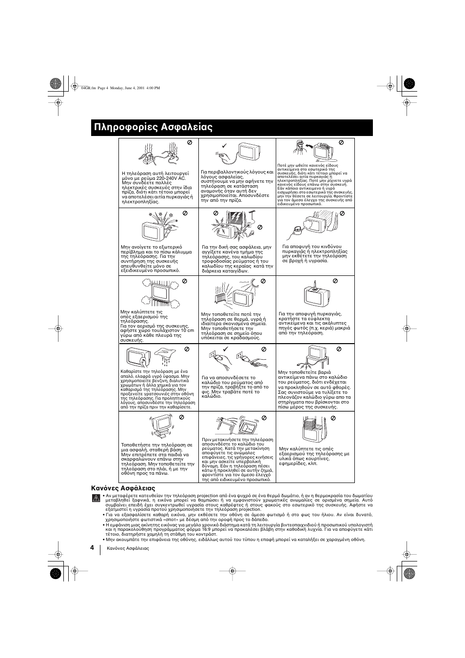 Πληρoφoρίες aσφαλείας | Sony KP-41PX1 User Manual | Page 100 / 224