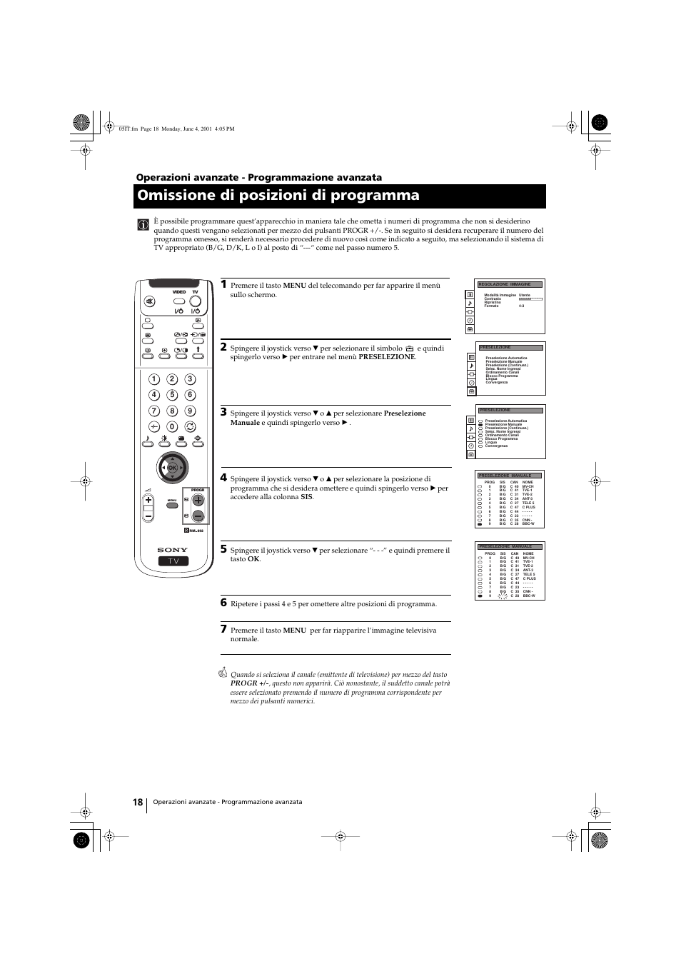 Omissione di posizioni di programma, Operazioni avanzate - programmazione avanzata | Sony KP-41PX1 User Manual | Page 145 / 224