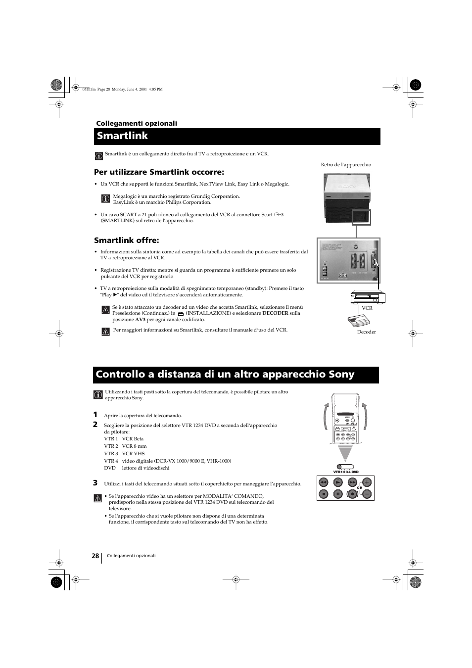 Smartlink, Controllo a distanza di un altro apparecchio sony, Per utilizzare smartlink occorre | Smartlink offre | Sony KP-41PX1 User Manual | Page 155 / 224