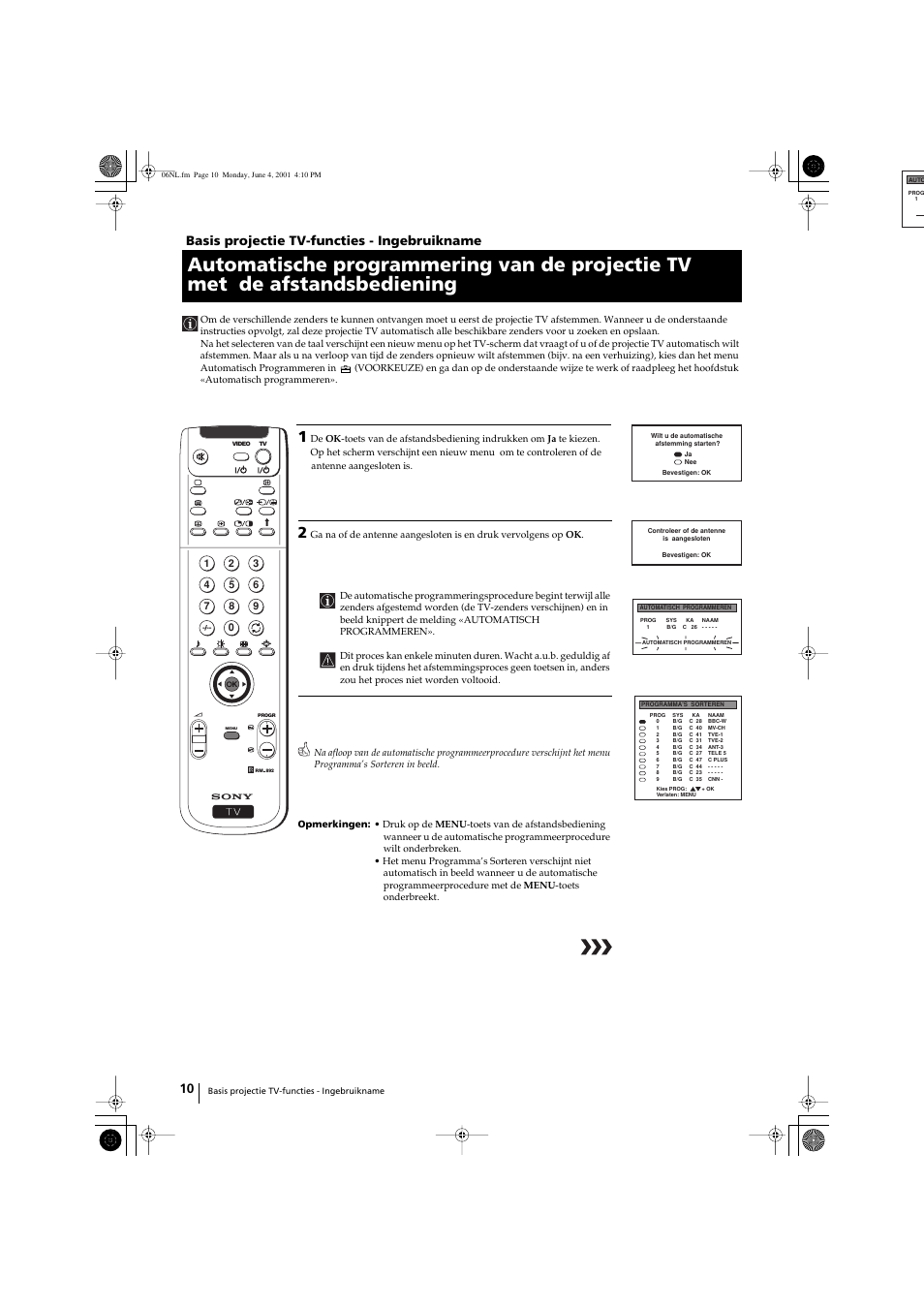 Basis projectie tv-functies - ingebruikname | Sony KP-41PX1 User Manual | Page 169 / 224