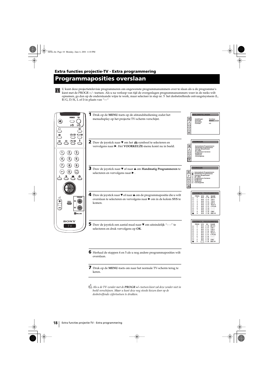 Programmaposities overslaan, Extra functies projectie-tv - extra programmering | Sony KP-41PX1 User Manual | Page 177 / 224