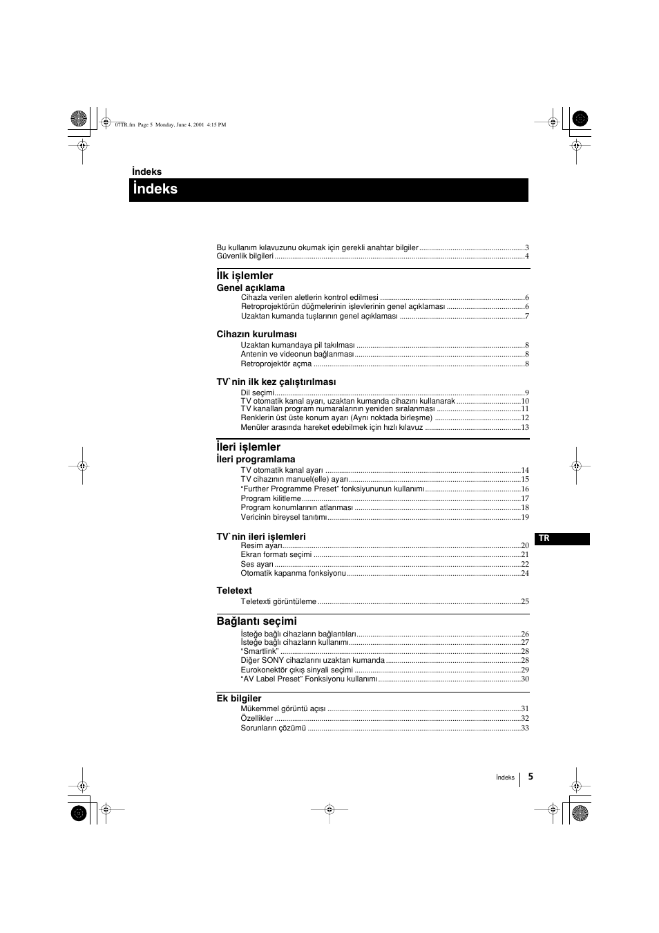 Wndeks, Wlk ixlemler, Wleri ixlemler | Baqlantw seçimi | Sony KP-41PX1 User Manual | Page 195 / 224