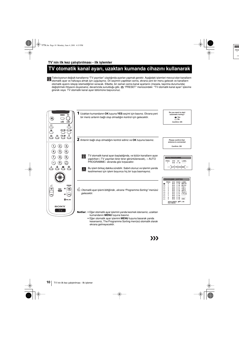 Tv`nin ilk kez çalwxtwrwlmasw - ilk ixlemler | Sony KP-41PX1 User Manual | Page 200 / 224