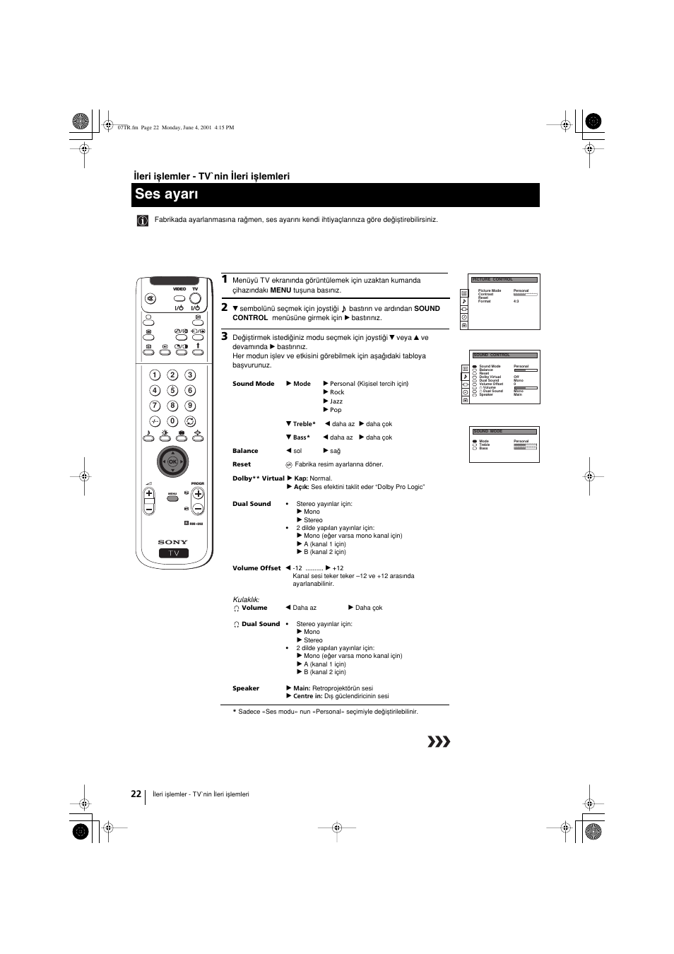 Ses ayarw, Wleri ixlemler - tv`nin wleri ixlemleri | Sony KP-41PX1 User Manual | Page 212 / 224