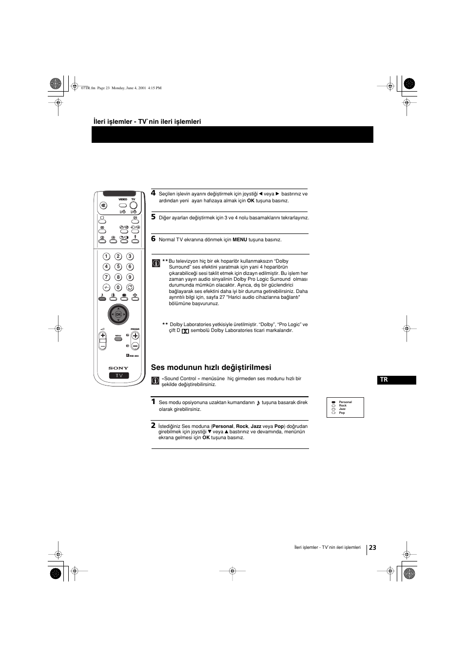 Ses modunun hwzlw deqixtirilmesi | Sony KP-41PX1 User Manual | Page 213 / 224