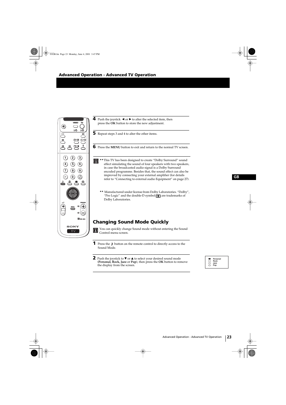 Changing sound mode quickly | Sony KP-41PX1 User Manual | Page 22 / 224