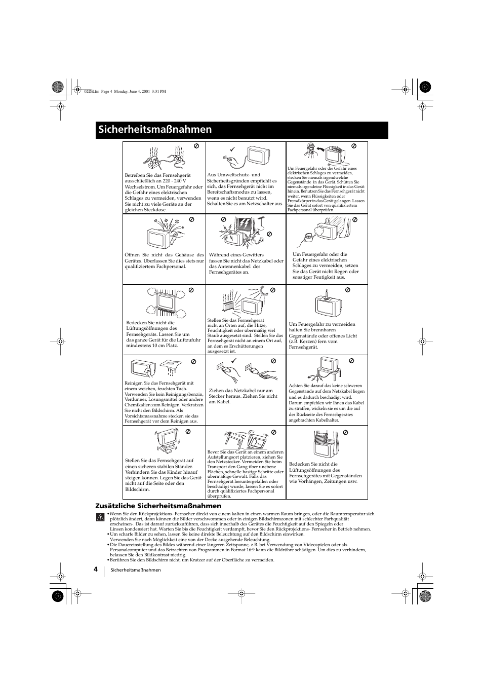 Sicherheitsmaßnahmen | Sony KP-41PX1 User Manual | Page 34 / 224