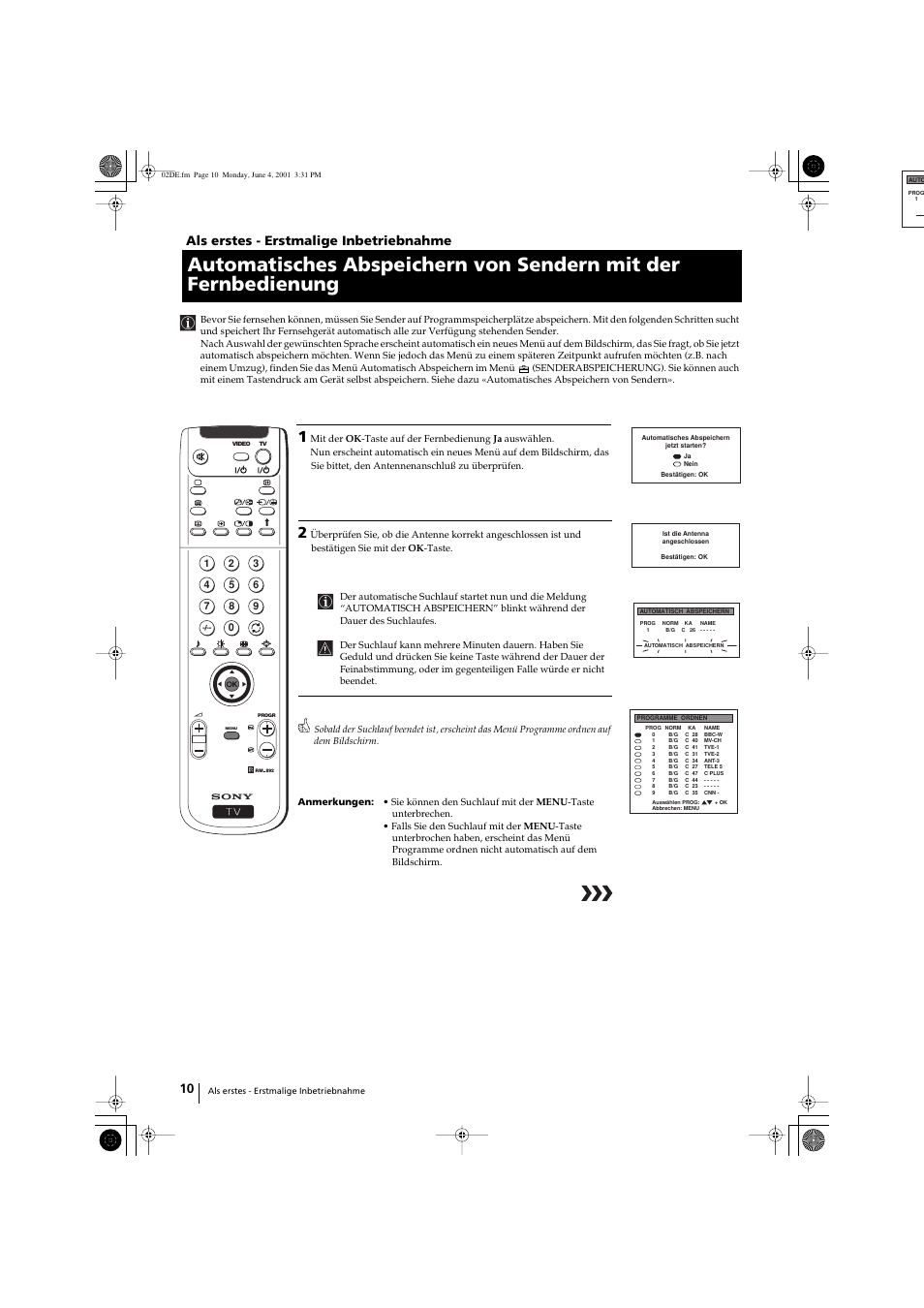 Als erstes - erstmalige inbetriebnahme | Sony KP-41PX1 User Manual | Page 40 / 224