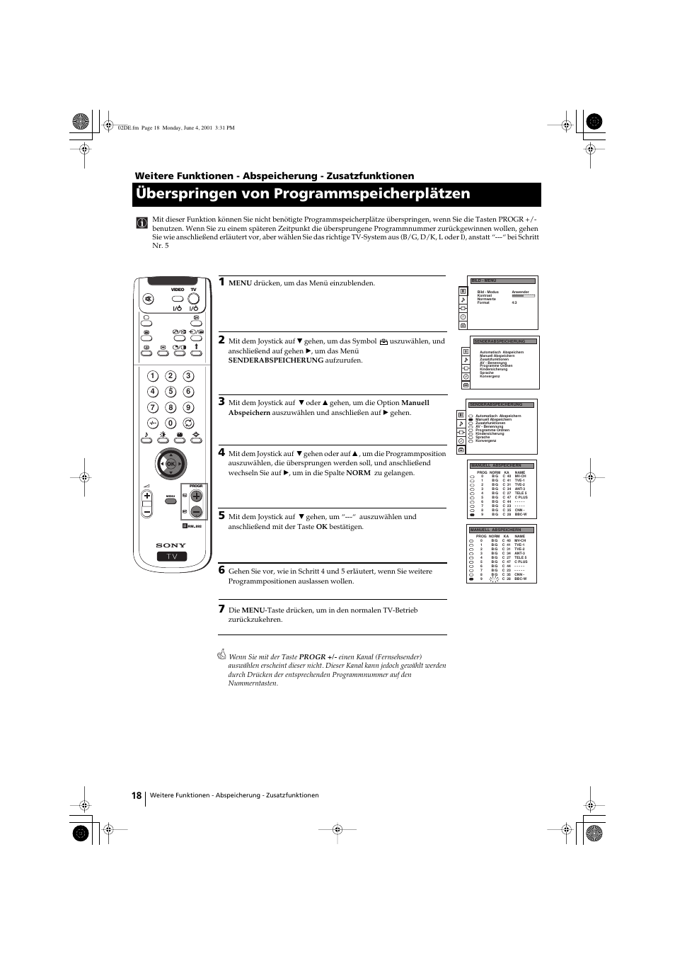 Überspringen von programmspeicherplätzen | Sony KP-41PX1 User Manual | Page 48 / 224