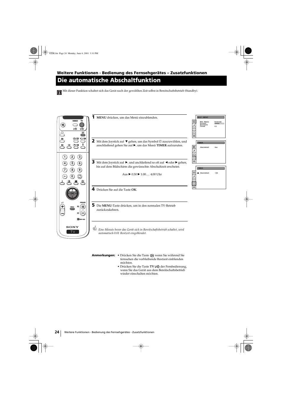 Die automatische abschaltfunktion | Sony KP-41PX1 User Manual | Page 54 / 224