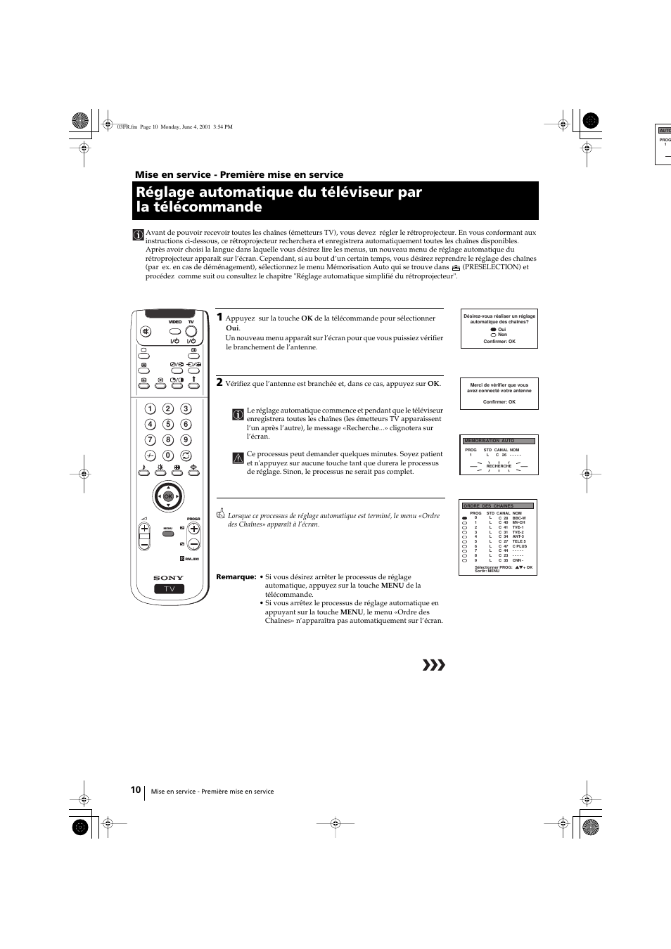 Mise en service - première mise en service | Sony KP-41PX1 User Manual | Page 72 / 224