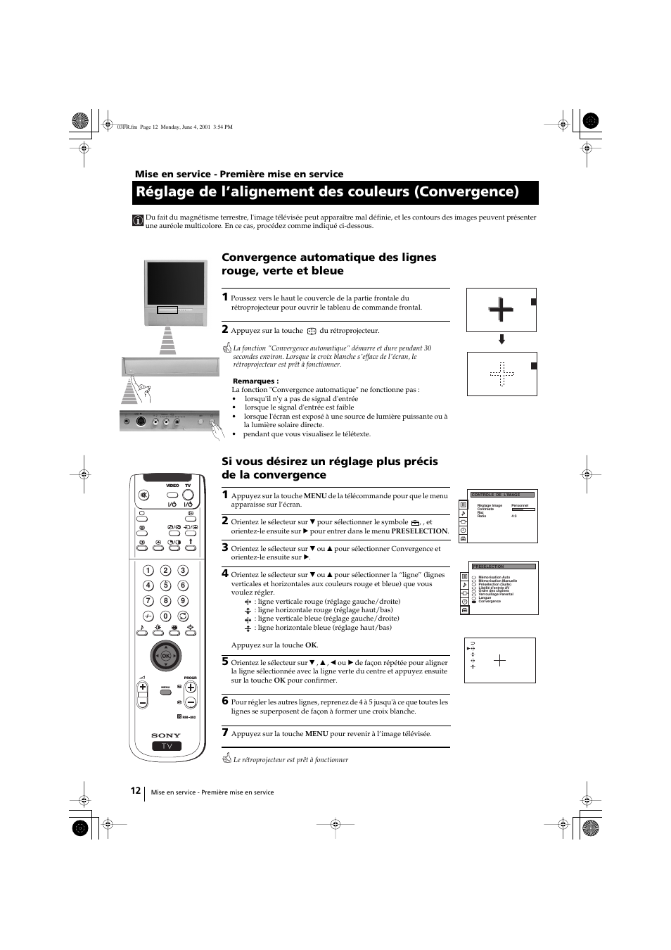 Réglage de l’alignement des couleurs (convergence) | Sony KP-41PX1 User Manual | Page 74 / 224