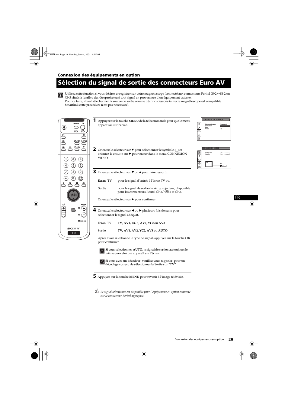 29 fr, Connexion des équipements en option | Sony KP-41PX1 User Manual | Page 91 / 224