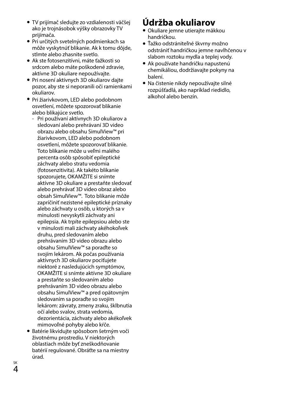 Údržba okuliarov | Sony TDG-BT400A User Manual | Page 100 / 128