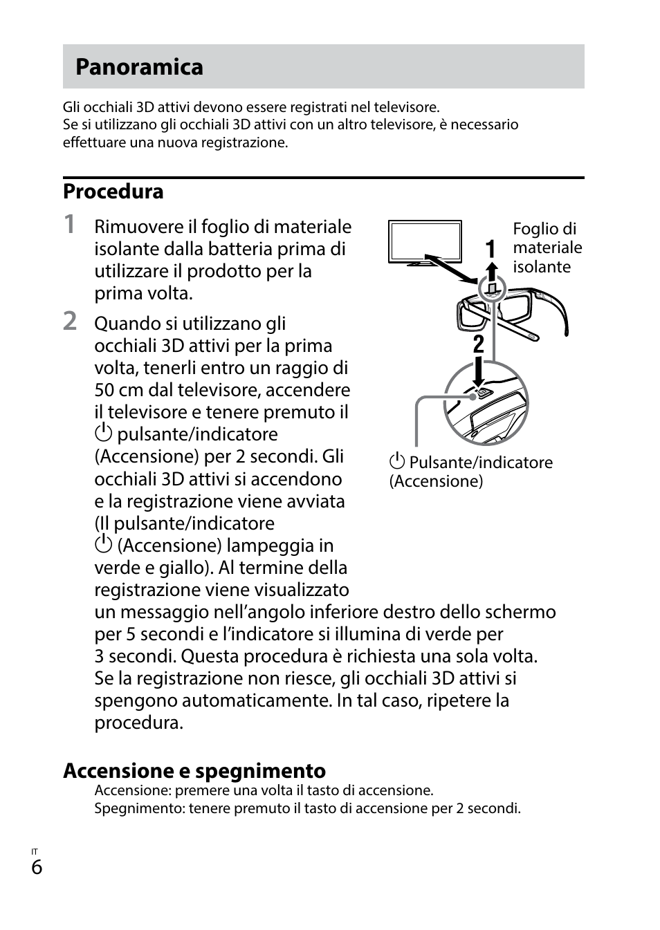 Panoramica, Procedura, Accensione e spegnimento | Sony TDG-BT400A User Manual | Page 36 / 128