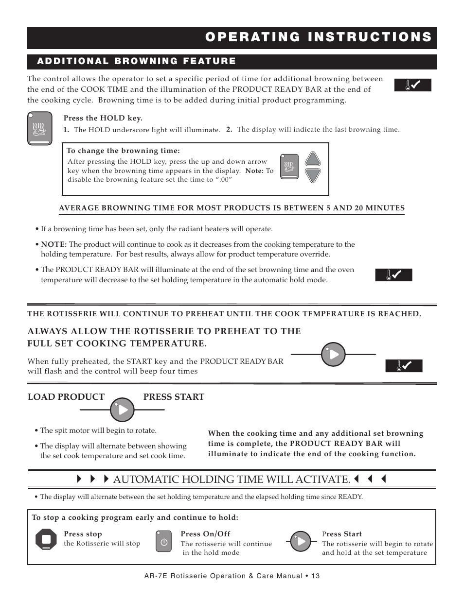 Automatic holding time will activate | Alto-Shaam AR-7E User Manual | Page 15 / 37