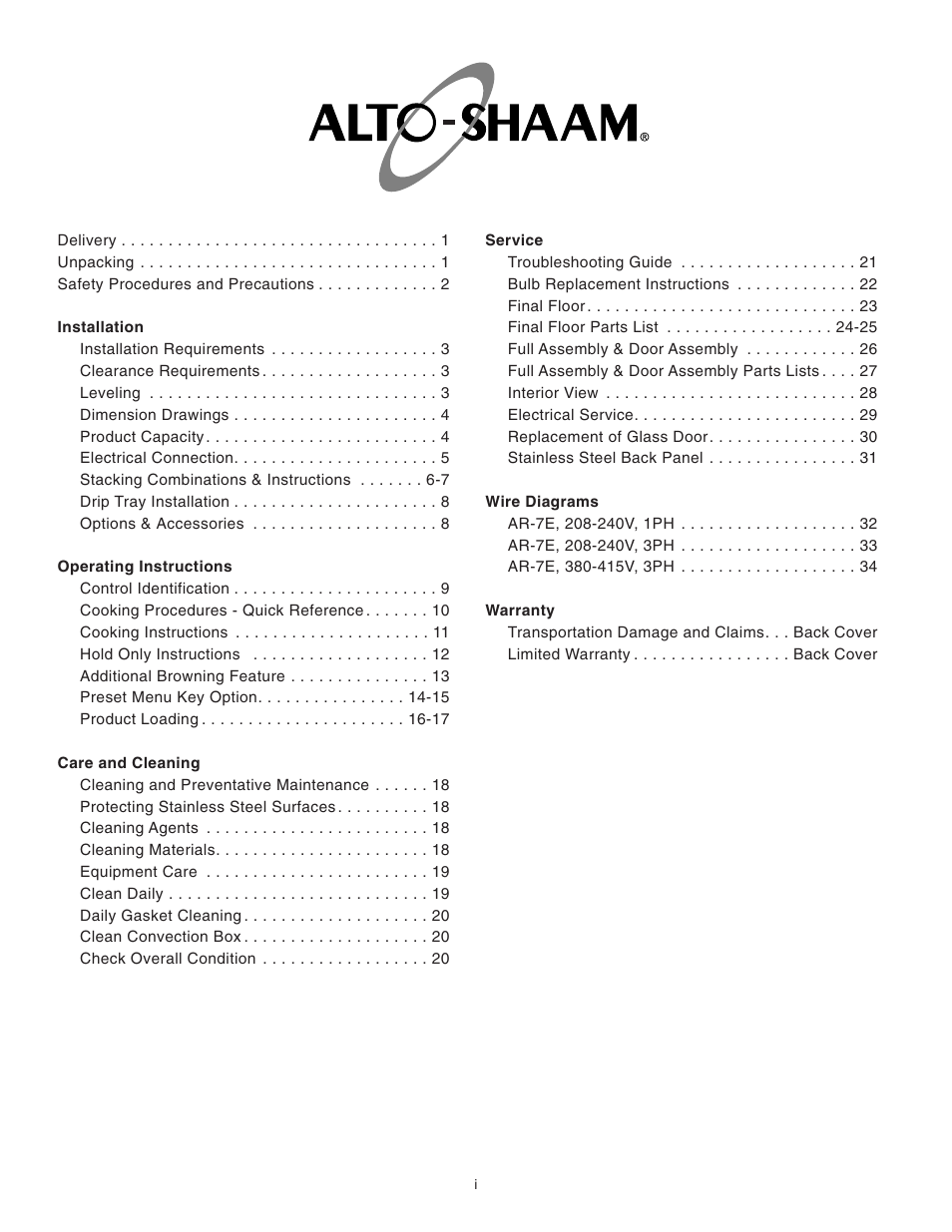 Alto-Shaam AR-7E User Manual | Page 2 / 37