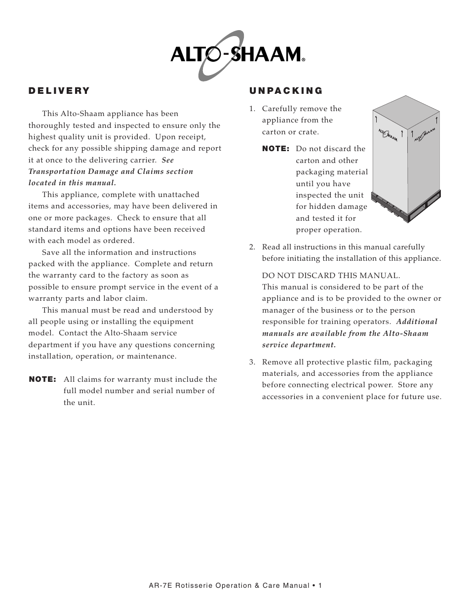 Alto-Shaam AR-7E User Manual | Page 3 / 37