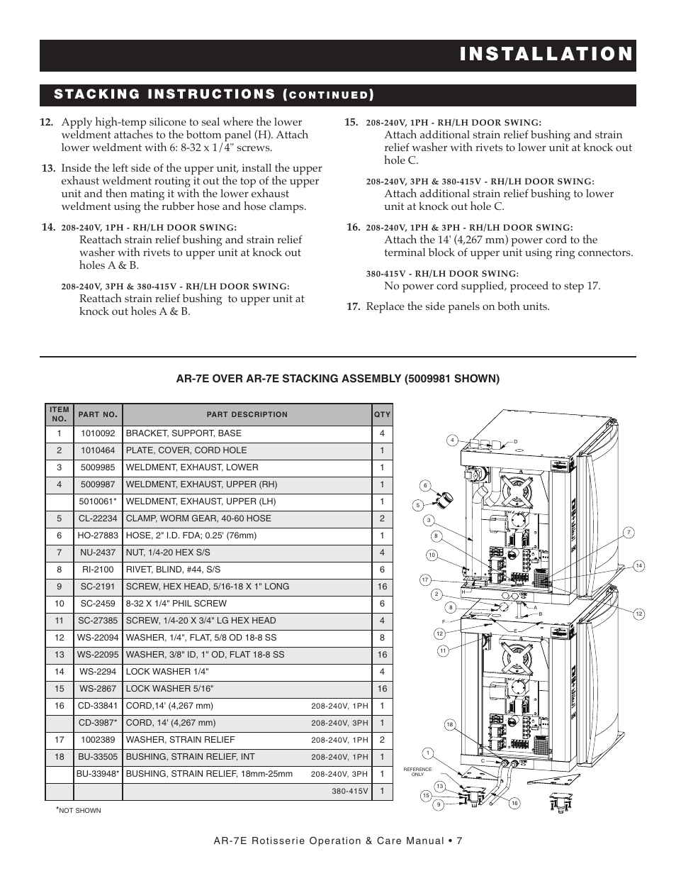 I n s ta l l at i o n | Alto-Shaam AR-7E User Manual | Page 9 / 37