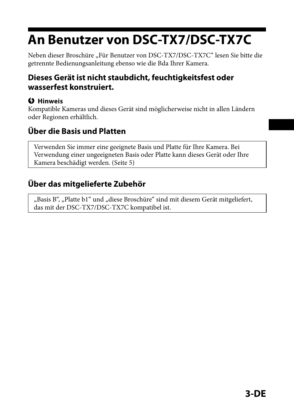 An benutzer von dsc-tx7/dsc-tx7c | Sony IPT-DS1 User Manual | Page 18 / 73