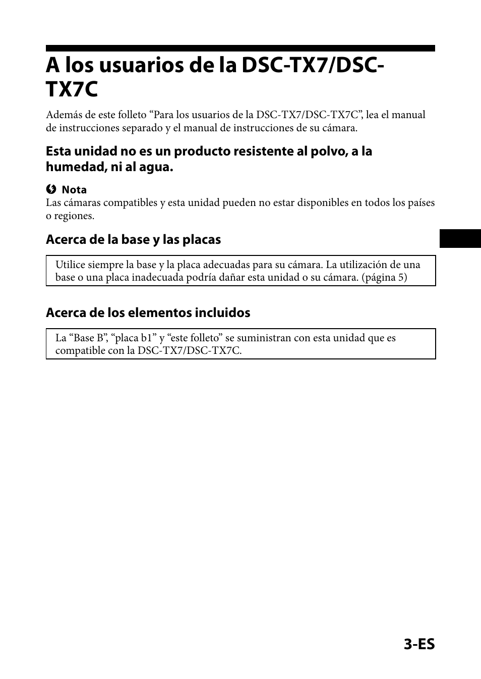A los usuarios de la dsc-tx7/dsctx7c, A los usuarios de la dsc-tx7/dsc-tx7c, A los usuarios de la dsc-tx7/dsc- tx7c | Sony IPT-DS1 User Manual | Page 23 / 73