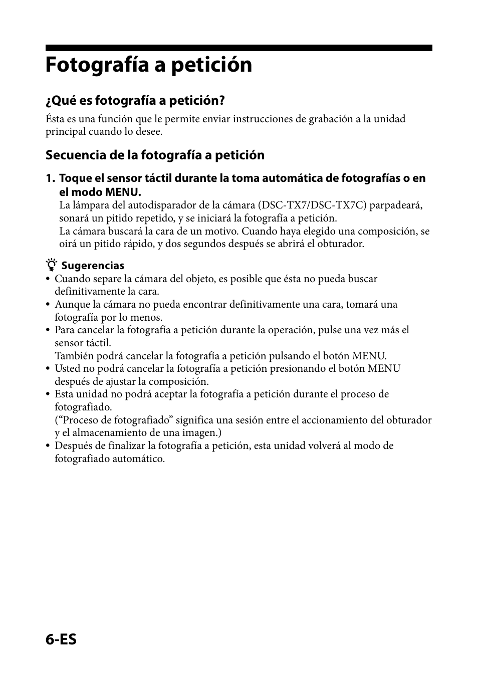 Fotografía a petición, Qué es fotografía a petición, Secuencia de la fotografía a petición | Sony IPT-DS1 User Manual | Page 26 / 73